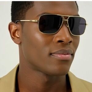 Men Sunglasses Gold Dark Black Lens UV400 Driving Pilot Style Lentes Gafas Nuevo